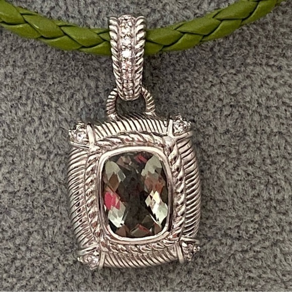 Judith Ripka 925 Silver Green Quartz Medallion Pendant Leather Cord Neck… - Picture 3 of 10